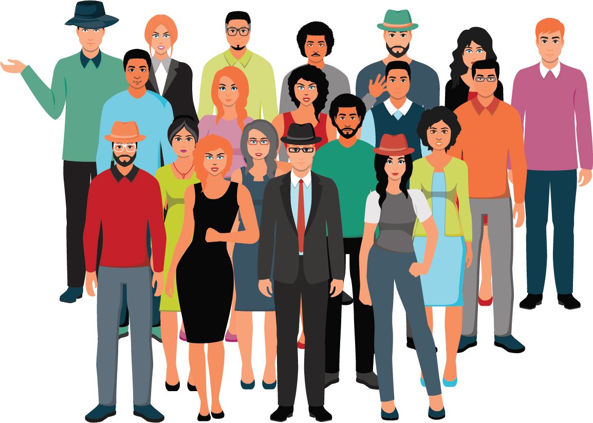 A group of 20 people. Five people are wearing hats.