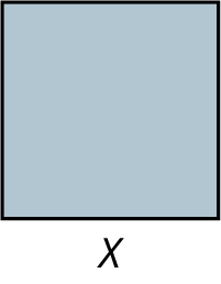 A light blue square with a thick black border sits above a black lowercase 'x' on a white background.