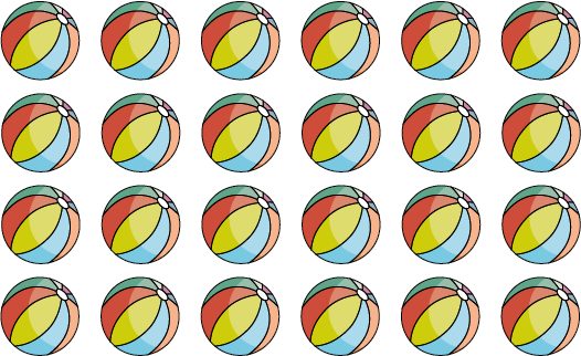 A group of beach balls arranged in 4 rows of 6 balls.