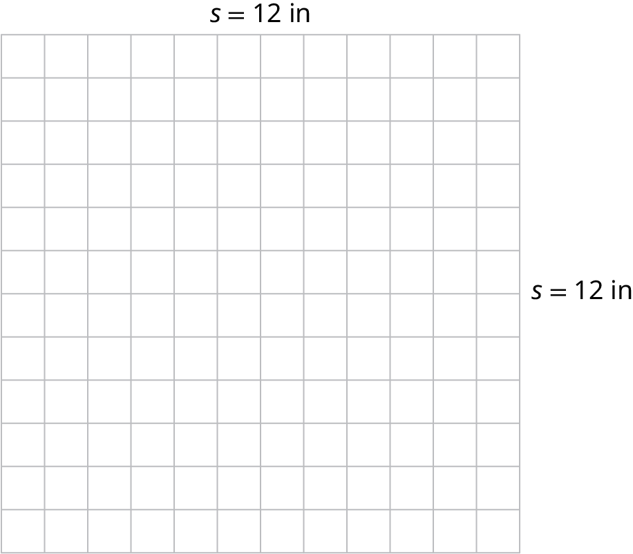 A square grid with its sides marked s equals 12 inches.