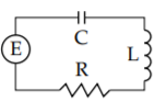 Diagram of a series circuit loop with a voltage source E, capacitor C, inductor L and resistor R in turn, so one current flows through all four.