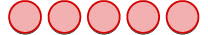 A row of five identical reddish-orange oval shapes, possibly representing beads or segments, aligned horizontally against a white background.