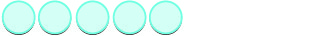 Five identical light blue circles are arranged in a horizontal line against a plain white background, appearing as simple, evenly spaced graphic elements.