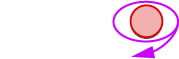 Red circle with orange fill and a purple elliptical arrow around it, pointing clockwise.