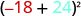 The image shows the mathematical expression '(-18 + 24)^2', with the number -18 in red, 24 in light blue, and the rest of the equation in black.