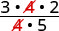 An example of fraction simplification, where the common factor '4' is canceled from both the numerator and denominator of (3*4*2)/(4*5).