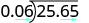 The image shows a long division problem where 25.65 is divided by 0.06. Blue arrows indicate the decimal points being shifted two places to the right for both the divisor and dividend, preparing for division.
