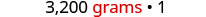 The image displays '3,200 grams × 1' in black and red text against a white background.