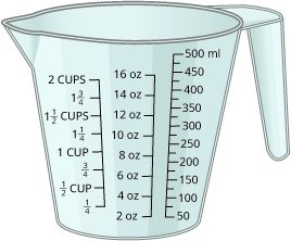 A measuring cup showing milliliters and ounces.