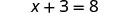 A simple algebraic equation: x + 3 = 8.