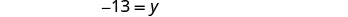 The image shows a simple algebraic equation, '-13 = y', indicating that the variable 'y' is equal to negative thirteen.