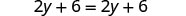 The equation 2y + 6 = 2y + 6, an identity that is true for all values of y.