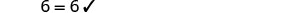 The mathematical expression '6 = 6√' is shown on a white background.