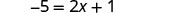 A clear image displaying the mathematical equation '-5 = 2x + 1' centered against a white background.