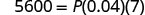 A mathematical equation on a white background reads 5600 = P(0.04)(7).