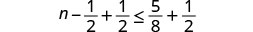 A mathematical inequality is shown where 'n minus 1/2 plus 1/2 is less than or equal to 5/8 plus 1/2' is written.