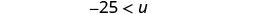 A mathematical inequality, '-25 < u', is displayed in black text on a plain white background.