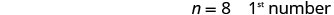 The text 'n = 8 1st number' is displayed on a white background, suggesting a mathematical or sequential enumeration context.