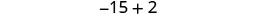 The image displays a simple arithmetic problem, showing the expression '-15 + 2' in a clear, digital font against a white background.