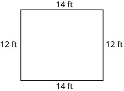 A rectangle with a length of 14 ft and a width of 12 ft.