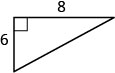A right-angled triangle with legs measuring 6 and 8 units, featuring a square symbol indicating the 90-degree angle.
