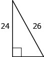 A right-angled triangle with one leg measuring 24 units and the hypotenuse measuring 26 units.