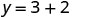 A simple mathematical equation is displayed, showing 'y = 3 + 2' in black text against a white background.