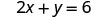 A mathematical equation is displayed on a white background: 2x + y = 6.
