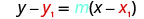 The point-slope form of a linear equation, y - y_1 = m(x - x_1), where (x_1, y_1) is a point on the line and m is the slope, displayed with color-coded variables.
