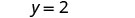 The image displays the simple algebraic equation 'y=2' in black text against a plain white background, clearly indicating a constant value for the variable y.
