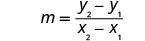 The image displays the mathematical formula for calculating the slope (m) of a line, which is the change in y (rise) divided by the change in x (run): m = (y₂ - y₁)/(x₂ - x₁).