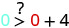 A mathematical expression 0 > 0 + 4 with a question mark above the greater than sign, asking if 0 is greater than 4.