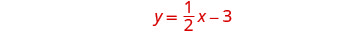 The image displays the linear equation y = (1/2)x - 3 in red text against a white background.