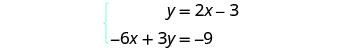 A system of two linear equations is shown: y = 2x - 3 and -6x + 3y = -9.