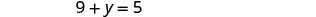 A mathematical equation is displayed on a white background: 9 + y = 5.