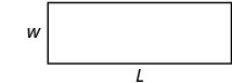 A simple diagram depicts a rectangle with its width labeled 'W' on the left side and its length labeled 'L' below the bottom edge.