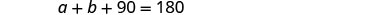The image displays the mathematical equation 'a + b + 90 = 180' in black text against a white background.