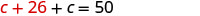 A mathematical equation is displayed, showing 'c + 26 + c = 50' with the number '26' in red text.