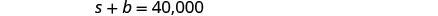 A mathematical equation, 's + b = 40,000', is displayed against a white background.