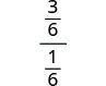 A mathematical expression showing the division of two fractions, (3/6) by (1/6), which simplifies to 3. This illustrates how to divide fractions with a common denominator.