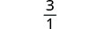 The image displays the fraction 3/1, with the number 3 positioned above a horizontal fraction bar and the number 1 directly below the bar, set against a plain white background.