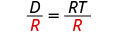 A mathematical equation shows D/R = RT/R, with the variable R in the denominator of both fractions highlighted in red, indicating a step in solving or manipulating the equation.
