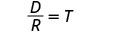 A mathematical formula is displayed: D divided by R equals T. This represents the relationship where Time (T) is equal to Distance (D) divided by Rate (R).
