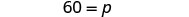 A simple mathematical equation displaying '60 = p' on a white background.