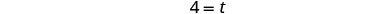 A close-up shot of a white background with a simple equation '4 = t' written in black characters, suggesting a mathematical or variable assignment context.