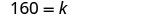 The equation 160 = k is displayed on a white background, indicating that the value of k is 160.