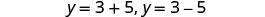 Two mathematical equations are displayed on a white background. The first equation is y = 3 + 5, and the second is y = 3 - 5.