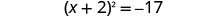 The equation (x + 2)² = -17 is displayed, representing a quadratic equation with no real solutions since a squared term cannot equal a negative number.