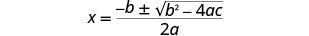 The quadratic formula, x = (-b ×1×2(b×2 - 4ac)) / 2a, is displayed on a white background.