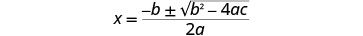 The quadratic formula is shown, giving the solutions for x: x = (-b ± sqrt(b^2 - 4ac)) / (2a). This fundamental algebraic equation is used to find the roots of a quadratic polynomial.